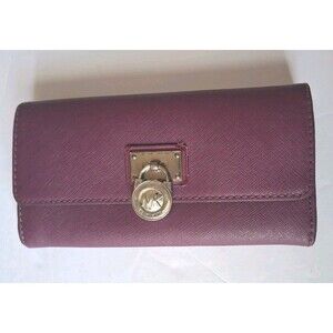 Michael Kors Hamilton Wallet Womens Lock Leather Continental Clutch Wine